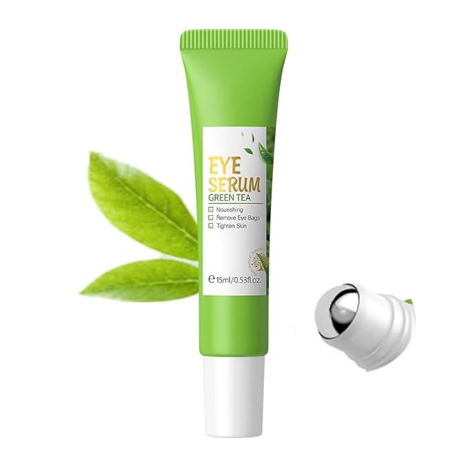 AKARY Green Tea Eye Serum and Under Eye Roller Cream, for Eye Bags Puffiness, Caffeine Eye Cream with 360ยฐ Massage Ball Reduce Wrinkles and Fine Lines, Under Eyes, Moisturizing, Hydrating, Firming Eye Skin (Green Tea)