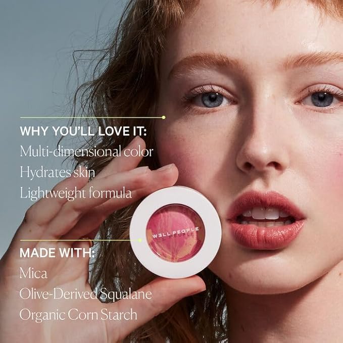 Well People Superpowder Blush Powder, Hydrating Powder Blush Sweet Persimmon