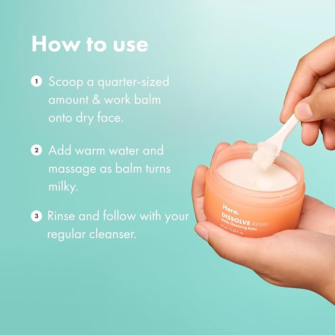 HERO COSMETICS Dissolve Away Daily Cleansing Balm - Helps Remove Makeup and Grime - Wonโt Clog Pores - Suitable for Sensitive and Acne-Prone Skin (2.2 fl oz)