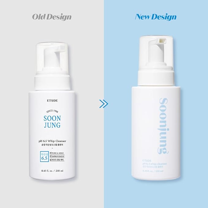 ETUDE SoonJung pH 6.5 Whip Cleanser 8.45 fl.oz (250ml) | Non Comedogenic & Hypoallergenic Soft Bubble Facial Wash for Sensitive Skin | Fragrance-Free & Low-pH Vegan Facial Cleansing Foam | K-Beauty
