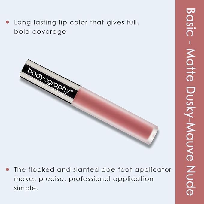 Bodyography Matte Lip Lava Liquid Lipstick (Basic): Dusky-Mauve Salon Makeup Long-Wearing Lipstick with Soft Opaque Finish | Vegan, Gluten-Free, Cruelty-Free, Paraben-Free