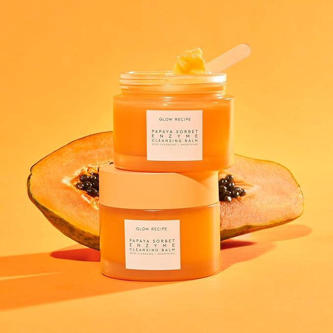 Glow Recipe Double Cleansing Kit for Glowing Skin - Includes Exfoliating Papaya Sorbet Enzyme Cleansing Balm + Mini Blueberry Bounce Gentle Face Cleanser - 2-Piece Facial Skincare Kit