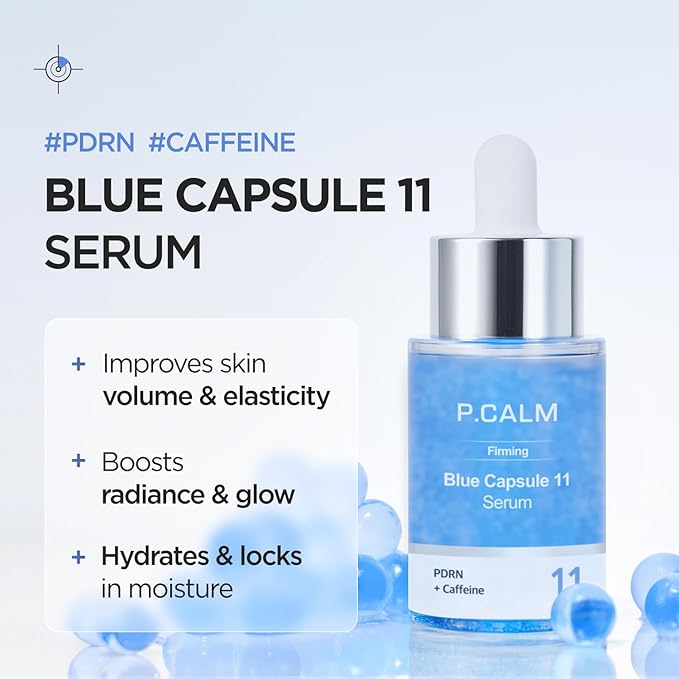 P.CALM Blue Capsule 11 Serum โ PDRN & Caffeine for Intense Moisture, Plumping Effect, Elasticity, and Radiant Skin, Korean PDRN Serum (30ml / 1.01 fl.oz)