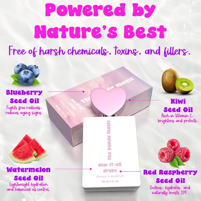 Dew-It-All Drops - Organic Face Cleanser & Moisturizer In One - Lightweight Hydrating Facial Oil for Glowing Skin โ Natural Makeup Remover & Anti-Aging Serum - All Skin Types 30mL