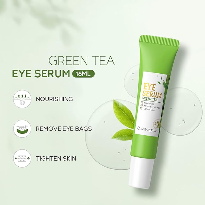 AKARY Green Tea Eye Serum and Under Eye Roller Cream, for Eye Bags Puffiness, Caffeine Eye Cream with 360ยฐ Massage Ball Reduce Wrinkles and Fine Lines, Under Eyes, Moisturizing, Hydrating, Firming Eye Skin (Green Tea)