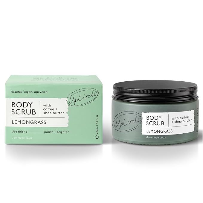 UpCircle Exfoliating Coffee Body Scrub with Lemongrass 7.4oz - Sea Salt, Shea Butter + Coconut Oil - Natural, Vegan Exfoliator For Soft, Smooth Skin