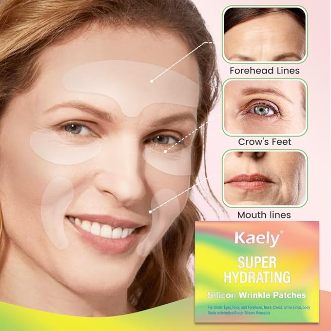 evpct 10Pcs Reusable Silicone Face Tape Wrinkle Patches for Forehead Under Eye and Smile Fine Lines, Face Tape for Castor Oil Facial Tape Smoothing Forehead Wrinkle Patches for Face Wrinkles Overnight
