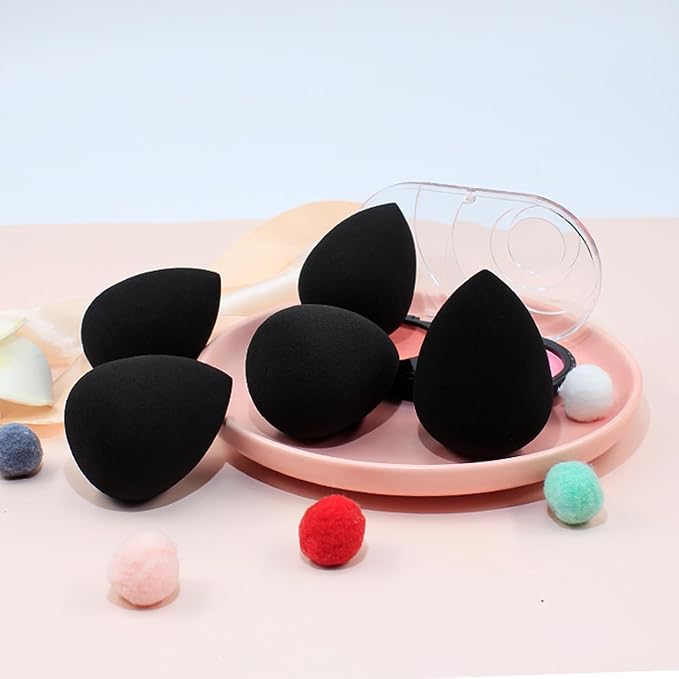 BEAKEY Makeup Sponge Set, 5 Pcs Foundation Blending Sponge, Beauty Sponges Flawless for Liquid, Cream, and Powder, Latex-Free and Vegan Boun Boun Sponges, Makeup Sponges Black