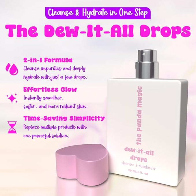 Dew-It-All Drops - Organic Face Cleanser & Moisturizer In One - Lightweight Hydrating Facial Oil for Glowing Skin โ Natural Makeup Remover & Anti-Aging Serum - All Skin Types 30mL