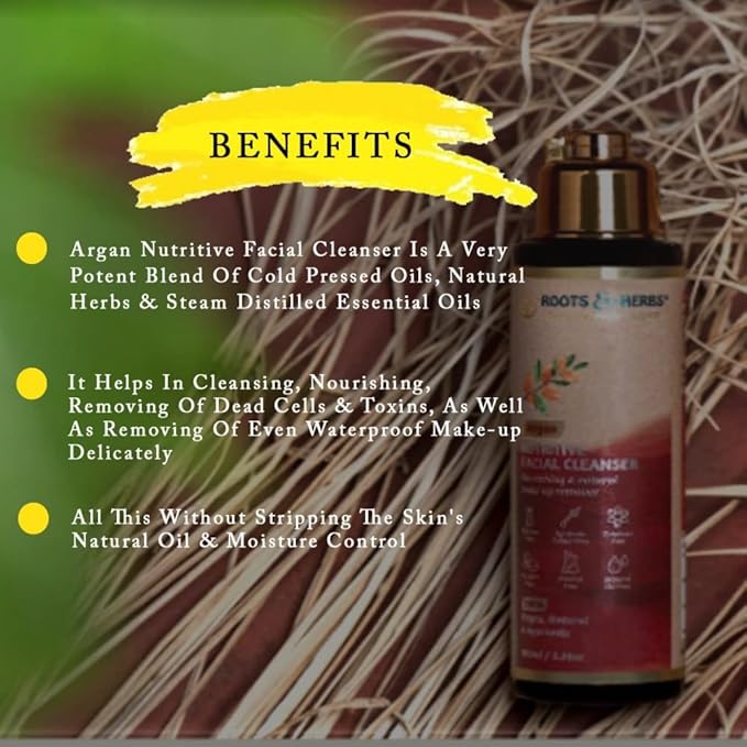 ROOTS AND HERBS Ayurvedic 100% Vegan Nutritive Argan Facial Cleanser for Men and Women
