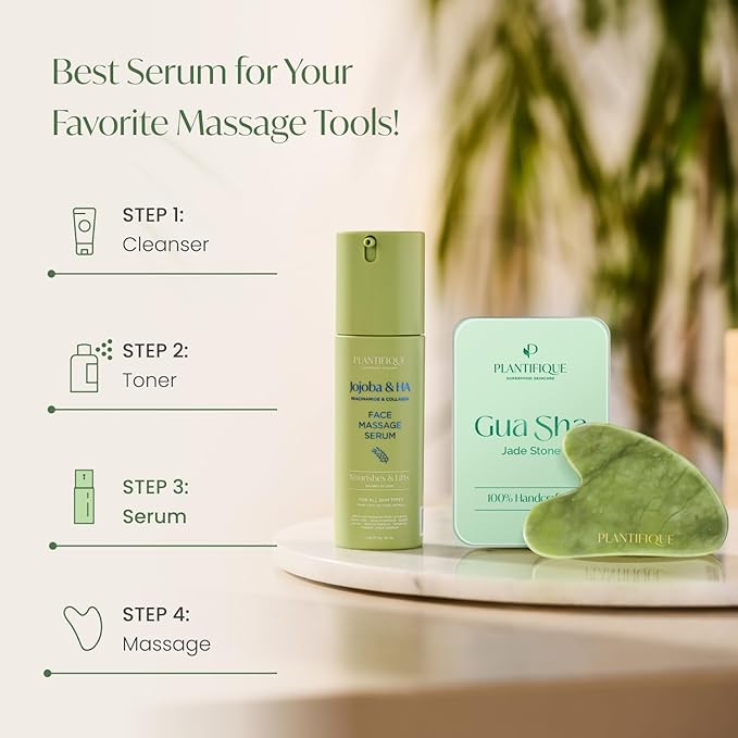 PLANTIFIQUE Korean Jojoba Oil & Hyaluronic Acid Face Massage Serum โ Hydrating Anti-Aging Collagen & Niacinamide Formula โ Perfect for Gua Sha Facial Massage โ Gift for Men & Women
