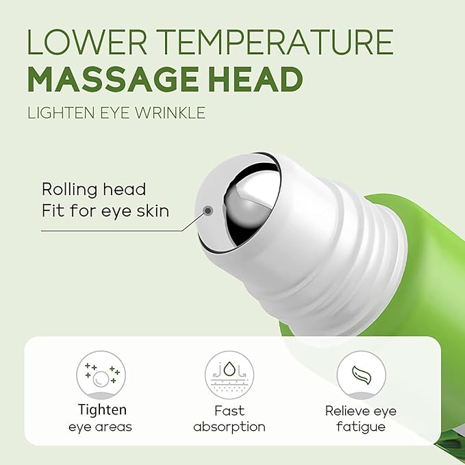 AKARY Green Tea Eye Serum and Under Eye Roller Cream, for Eye Bags Puffiness, Caffeine Eye Cream with 360ยฐ Massage Ball Reduce Wrinkles and Fine Lines, Under Eyes, Moisturizing, Hydrating, Firming Eye Skin (Green Tea)