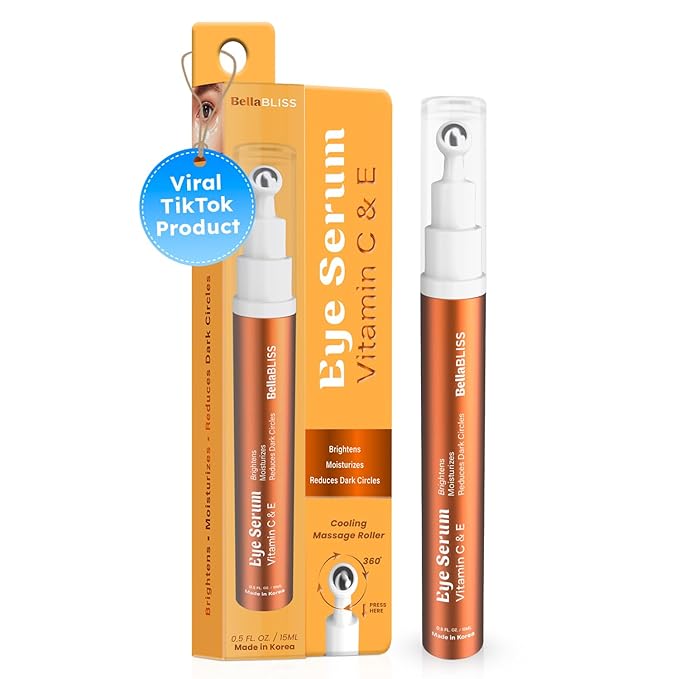BellaBLISS Vitamin C & Vitamin E Eye Serum โ Hydrating Under Eye Roller for Puffiness, Wrinkles & Dark Circles โ Lightweight Cooling Formula โ 0.5 fl.oz / 15 ml โ Pack of 1