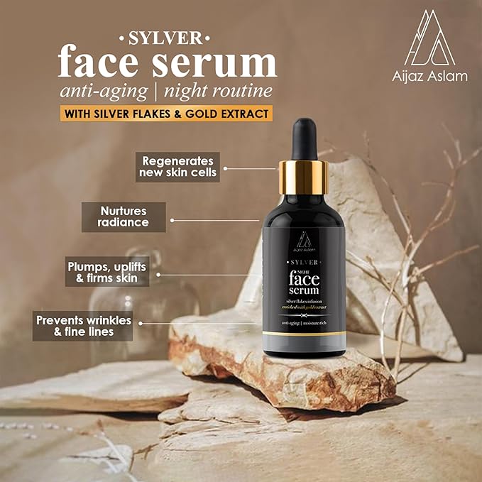 AIJAZ ASLAM Sylver Night Face Serum β 30ml (1.01 fl Oz) β Enhanced with Silver Flakes & Gold Extracts - Anti-Aging - Maintains Healthy Skin β Deeply Nourishes β Best for all Skin Types