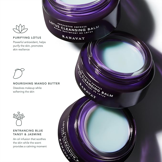 RANAVAT Lotus Facial Cleansing Balm - Gel to Milk Makeup Remover Balm for Balanced & Restored Skin - Resurfacing Facial Cleanser with Blue Tansy Oil + Jasmine (3.4 oz)