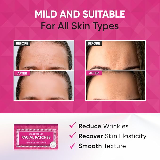 Anti Forehead Wrinkle Patches: Anti Wrinkle Facial Patches overnight- Forehead Wrinkles Treatment 144 pcs (Red(144 pcs))