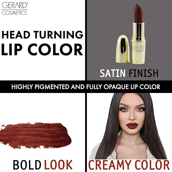 Gerard Cosmetics Lipstick Merlot | Dark Red Lipstick with Luxe Satin Finish | Highly Pigmented, Smooth Formula with Hydrating Ingredients | Long Lasting | Cruelty Free & Made in USA