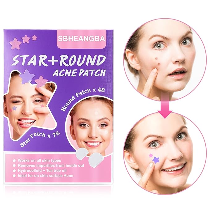 Pimple Patches for Face (126 Count), Acne Patches for Face, Star+Round Pimple Patch with Tea Tree Oil,Hydrocolloid Acne Patches Acne Patch Zit Patches for Face