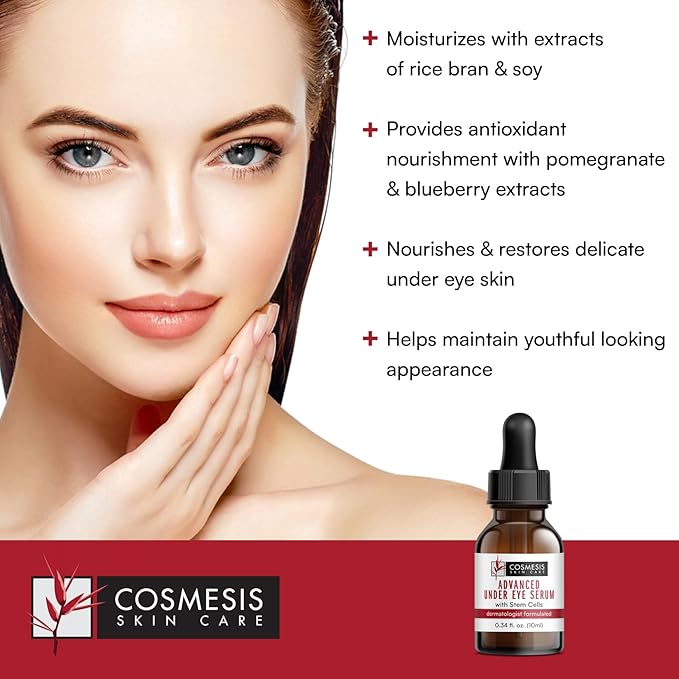 Advanced Under Eye Serum with Stem Cells - Reduce Wrinkles, Moisturize & Nourish - Pomegranate, Blueberry & Seaweed Extracts - 1/3 oz