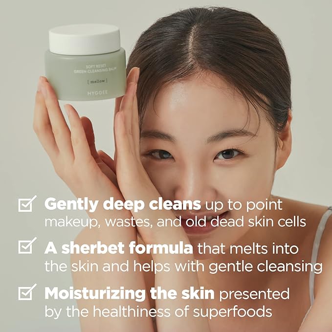 Soft Reset Green Cleansing Balm - Vegan Gentle Makeup Remover Sherbet Cleanser - Milky Oil Based Cleanser - Tea Tree Extract & Jojoba Oil - Hypoallergenic for Sensitive Skin, 3.38oz.