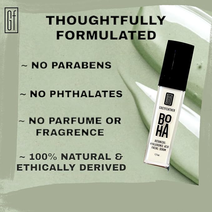 Greyfeather Hyaluronic Acid Serum for Face โ Hydrating, Brightening & Anti-Aging Formula with Vitamin C, Niacinamide, Aloe & Botanical Extracts โ Natural, Skin-Loving Serum for Radiant Glow (1.7 oz)