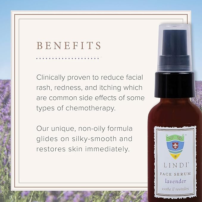 LINDI SKIN Lavender Face Serum - Ultimate Moisture and Comfort To Restore Your Skin Immediately - Reduce Facial Rash, Redness, and Itching - Relieves Uncomfortable Effects of Chemo Rash(1 fl oz)