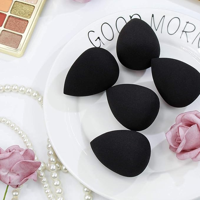 BEAKEY Makeup Sponge Set, 5 Pcs Foundation Blending Sponge, Beauty Sponges Flawless for Liquid, Cream, and Powder, Latex-Free and Vegan Boun Boun Sponges, Makeup Sponges Black