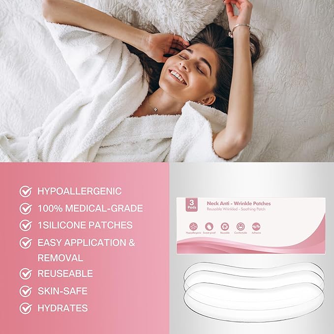 Reusable Wrinkle Patches - Silicone Fusion Treatment Forehead Patches for Brow Lift, Wrinkle Smoothers, Reduce Frown Lines & Face Lift - 3 Pack (Neck)