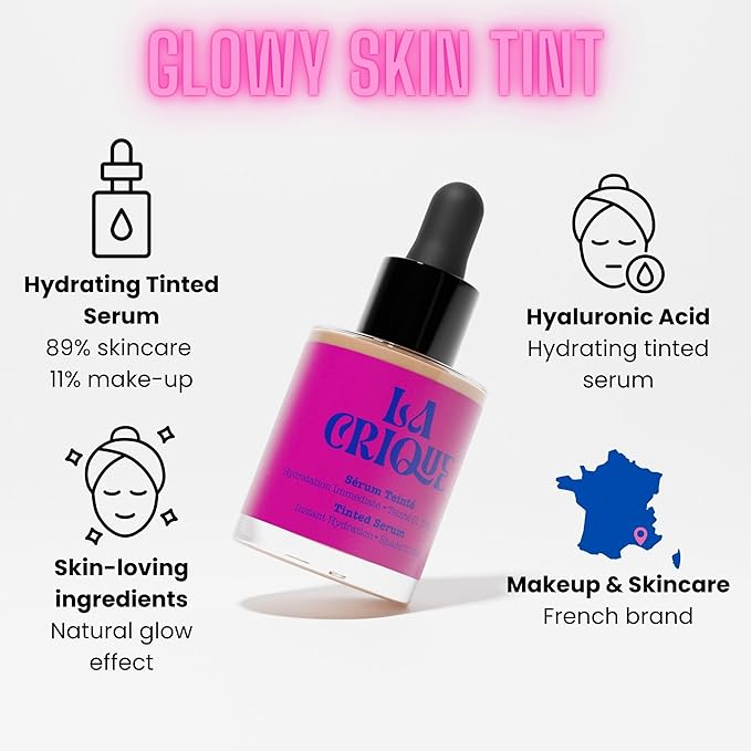 Tinted Serum - Hydrating Face Serum with Hyaluronic Acid - Skin Tint - Lightweight Foundation for Skin Glow - 99% Natural Ingredients - Vegan Makeup & Skincare - 1.0 Fl Oz โ 04 Deep