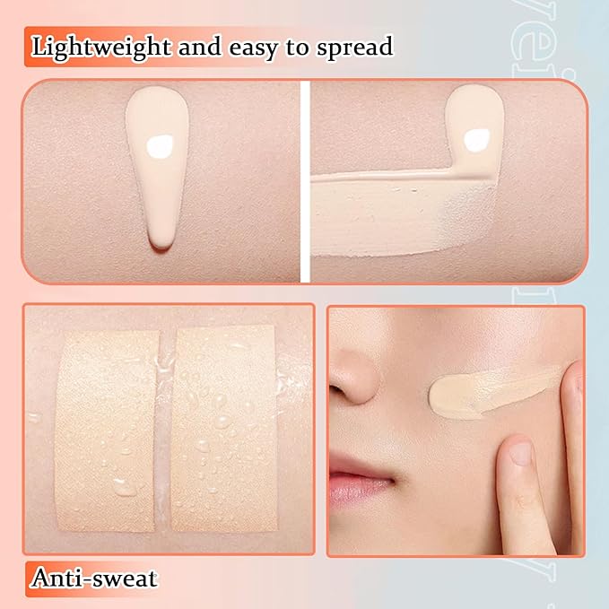 Full Coverage Concealer Foundation,Oil Control Long Lasting Lightweight Set(2 Pack)