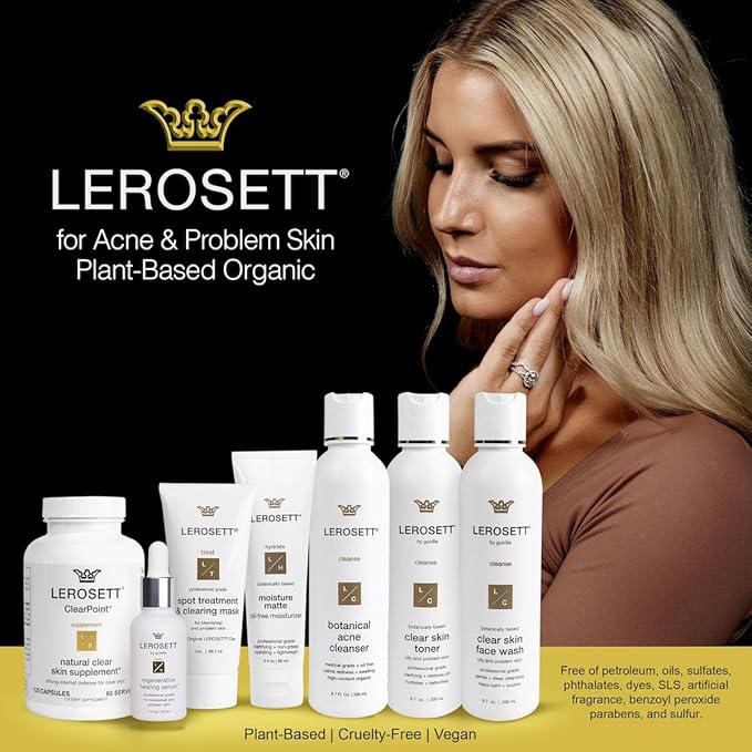 LEROSETTยฎ Clear Skin Face Wash โ Gentle Gel Cleanser with 60% Aloe-Rich Botanicals, 4% Glycolic Acid & Vit-E Microbeads โ Fights Breakouts, Unclogs Pores, Balances Oil โ Spa-Grade, Vegan โ 4oz