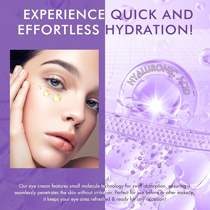 Eye Serum for Dark Circles and Puffiness, Under Eye Cream Anti Aging for Puffiness and Bags with 360ยฐ Eye Roller Massage Ball, Eye Serum with 8% Caffeine 8% Retinol for Women & Men