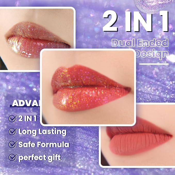 CHARMACY Multichrome Double Head Non-Stick Lip Gloss, Metallic Gloss,