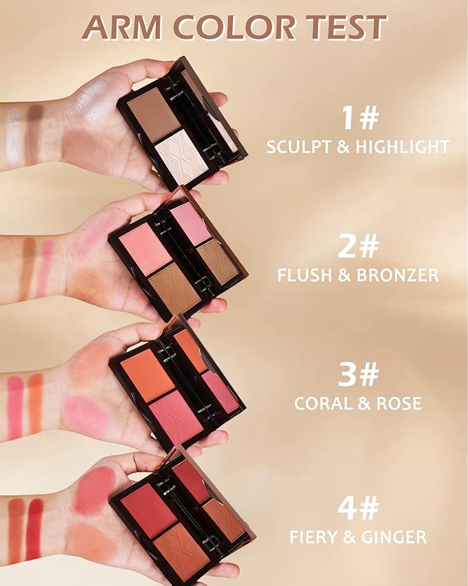Face Matte Blush Powder Palette-2Colors Buildable Facial Cheek Women Girl-03