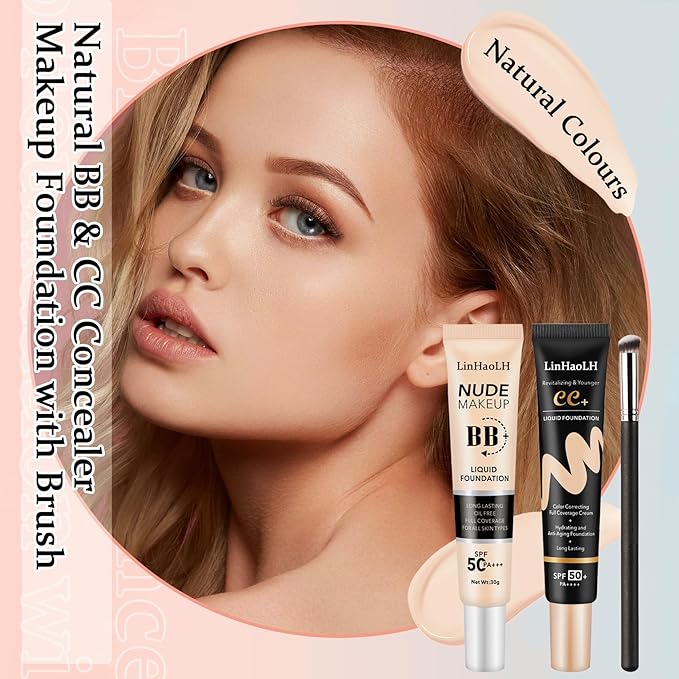Full Coverage Concealer Foundation,Oil Control Long Lasting Lightweight Set(2 Pack)