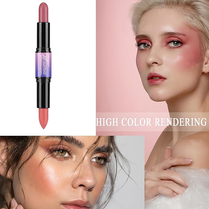 Dual-Ended Cream Blush Stick,Cream Blush Makeup Stick,Buildable Blush
