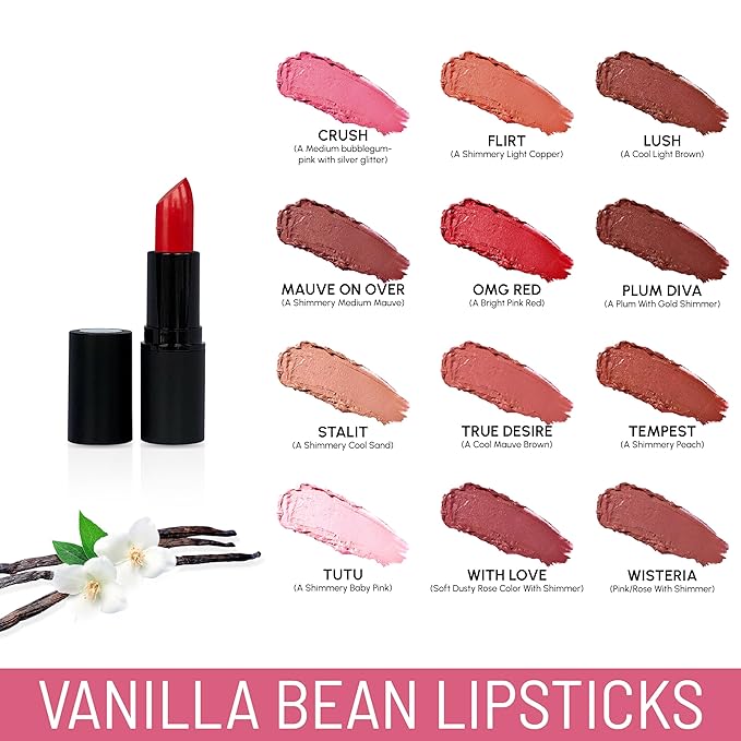 PRIMROSE VANILLA BEAN LIPSTICK, Creamy Formula, Made with Natural, Plant-Based, Organic Oil and Waxes, Paraben Free, Made in the USA. 0.16 oz/4.5 g (Lush)