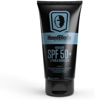 HeadBlade HeadLube SPF 50 Men's Lotion and Sunscreen - No Greasiness, Sweat Resistant, Formulated for Face, Body & Scalps - Water Resistant for 80 Minutes, 5 fl oz