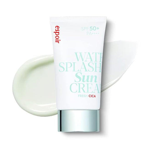 Espoir Water Splash Sun Cream Fresh Cica 2 oz SPF50+ PA++++ | Moisturizing and Soothing Vegan Sun Block Skin Care with Green Tea Cica | Substitute Sunscreen for BB Cream | Korean Base Makeup