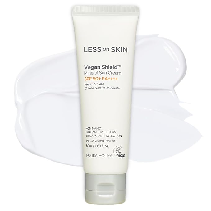 Less On Skin Vegan Shield Mineral Sunscreem (Sun Cream), korean sunscreen, mineral sunscreen, fragrance free, spf50, moisturizing, daily facial sunscreen