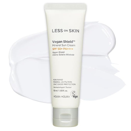 Less On Skin Vegan Shield Mineral Sunscreem (Sun Cream), korean sunscreen, mineral sunscreen, fragrance free, spf50, moisturizing, daily facial sunscreen