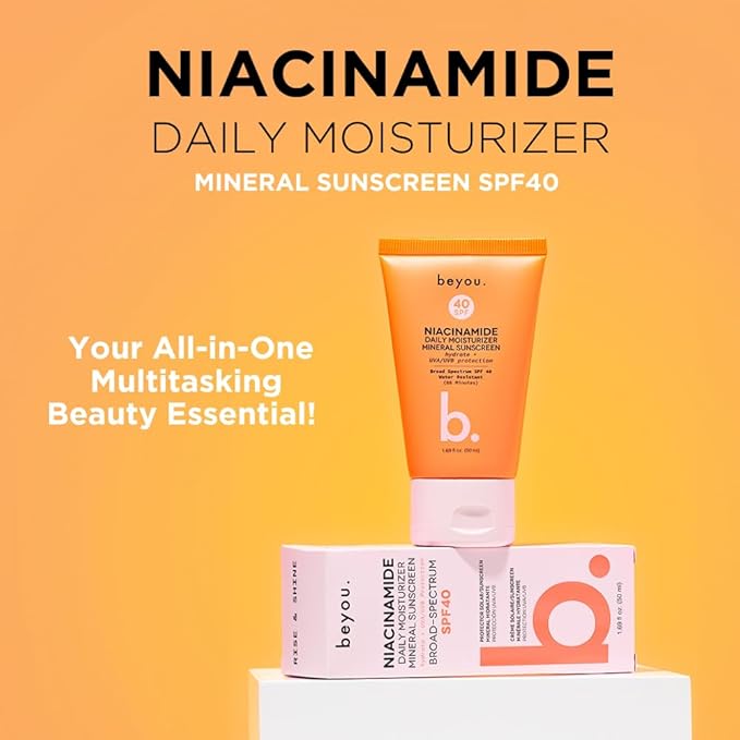 Beyou. Niacinamide Daily Moisturizer Mineral Face Sunscreen + SPF 40, 1.69 fl oz, Tinted, Plant-Based, Cruelty-Free, All Skin Types