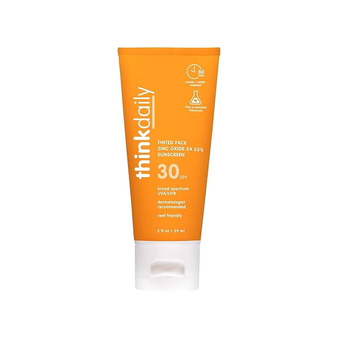 Thinkdaily Tinted Sunscreen for Face, SPF 30, 24.25% Zinc Oxide, 2 Oz, Safe, Natural, Water Resistant Reef Safe Sunscreen, All Skin Tones, Broad Spectrum UVA/UVB Sun Screen for Sun Protection