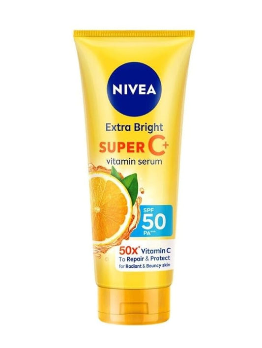 Nivea Extra Bright Super C+ Vitamin Body Serum Sunscreen, SPF50+ PA+++ Size 320 ml, 10.82 Oz (Pack Of 1)