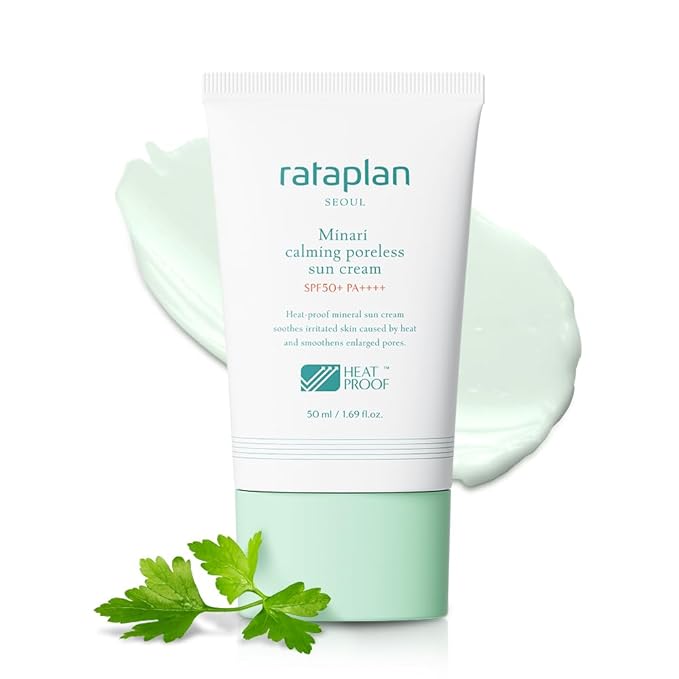 Rataplan Minari Calming Poreless Sun Cream SPF 50+ PA++++ 1.69fl.oz - Mineral Sunscreen, Korean Sunscreen for Face, Pore Minimizer for Face, Reef Safe, Broad Spectrum, Korean Skincare