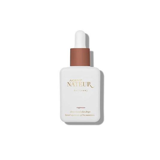 Agent Nateur - holi (sun) SPF 50 Dewy Tinted Skin Drops | Lightweight, Hydrating, Smooths Fine Lines & Wrinkles | Luxury, Non-Toxic Clean Skincare, Reef Friendly (Espresso, 1 oz)