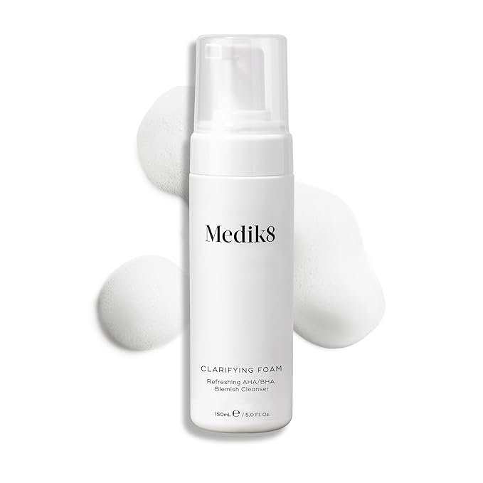 Medik8 Clarifying Foam - Lightweight Exfoliating AHA and BHA Cleanser - Salicylic Acid and Nicacinamide - Non-Drying, Sensitive Skin-Safe Foam Formula for Gentle Daily Facial Cleansing - 5 oz