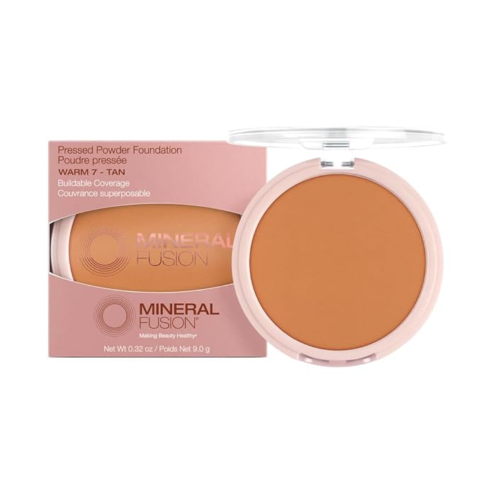 Mineral Fusion Pressed Powder Foundation, Warm 7 - Hypoallergenic, Cruelty-Free, 0.32 Oz