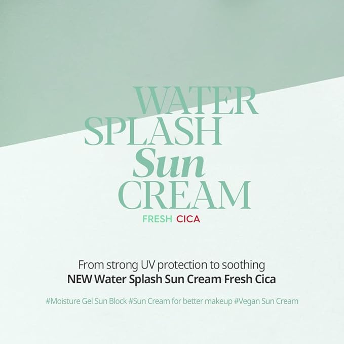 Espoir Water Splash Sun Cream Fresh Cica 2 oz SPF50+ PA++++ | Moisturizing and Soothing Vegan Sun Block Skin Care with Green Tea Cica | Substitute Sunscreen for BB Cream | Korean Base Makeup