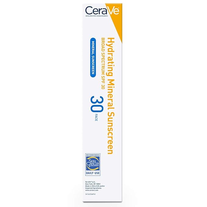 CeraVe 100% Mineral Sunscreen SPF 30 | Face sunscreen With Zinc Oxide & Titanium Dioxide | Hyaluronic Acid + Niacinamide + Ceramides | Oil Free Sunscreen For Face | Travel Size Sunscreen 2.5 oz